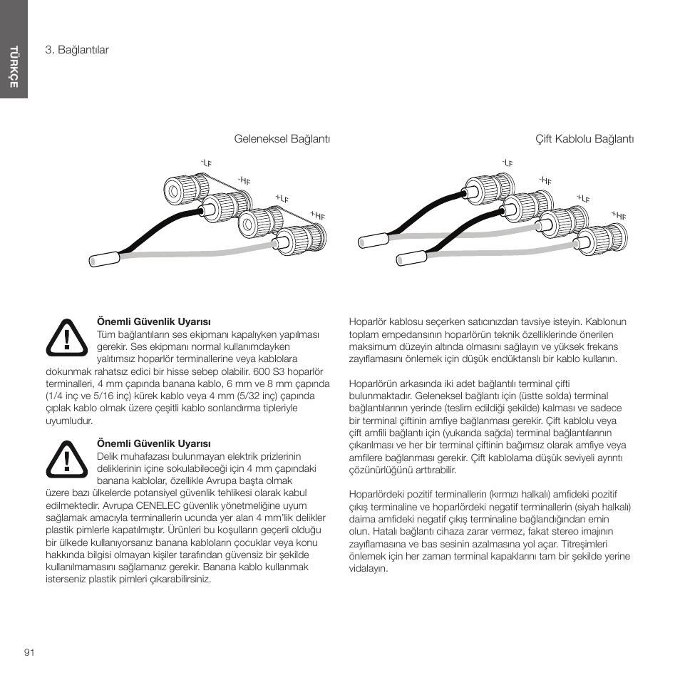 Bağlantılar | Bowers & Wilkins HTM6 S3 2-Way Center Channel Speaker (Oak) User Manual | Page 92 / 124