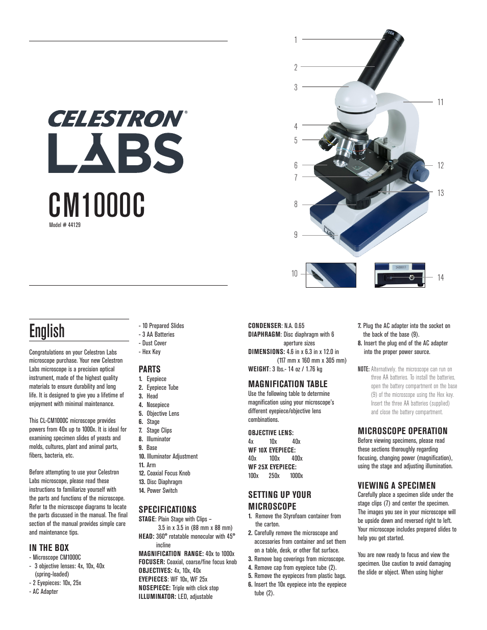 LABS CM1000C Cordless Monocular Microscope User Manual | 8 pages