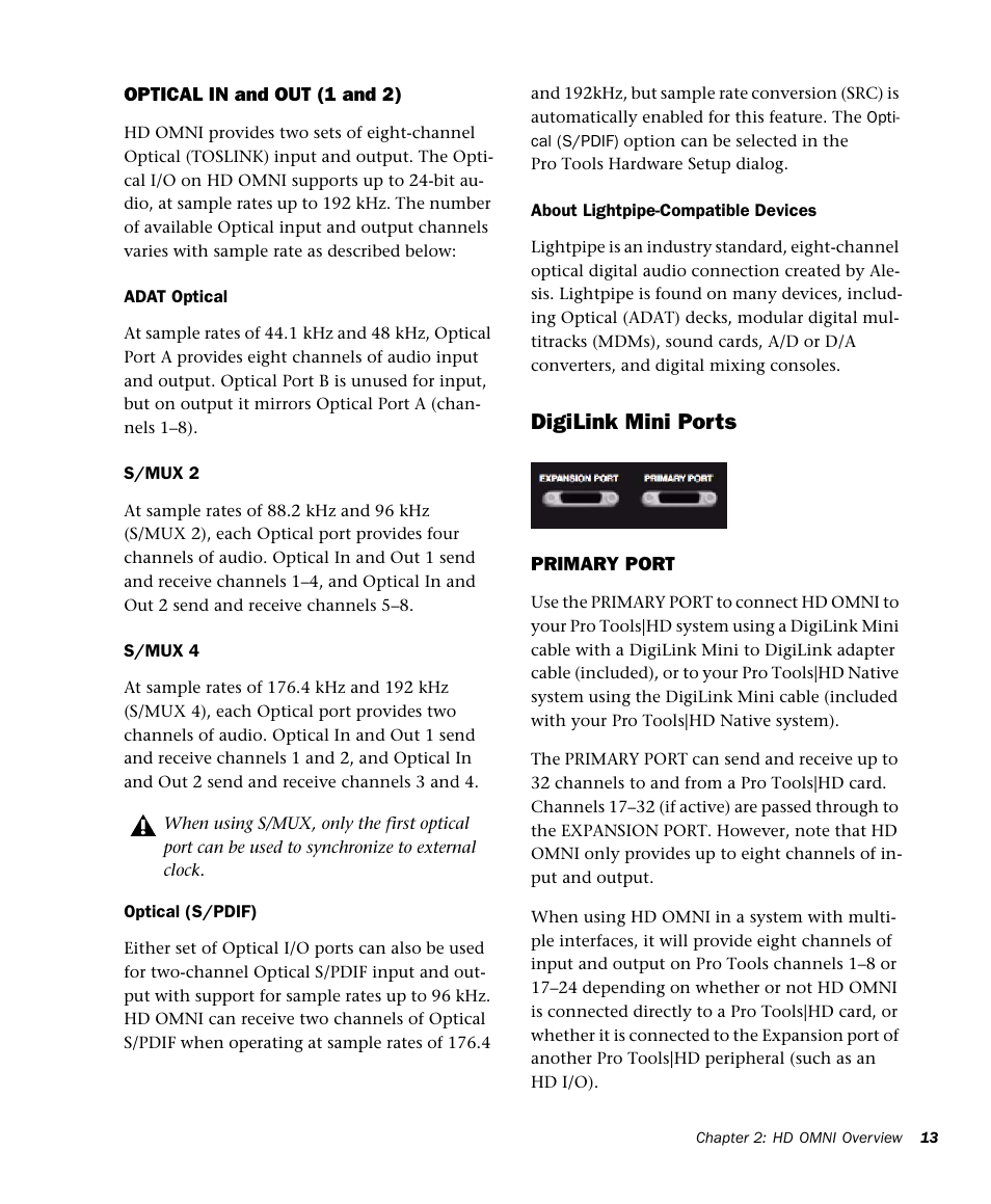 Digilink mini ports | Avid HD OMNI Preamp, I/O, and Monitoring Pro Tools HD Series Interface User Manual | Page 17 / 71