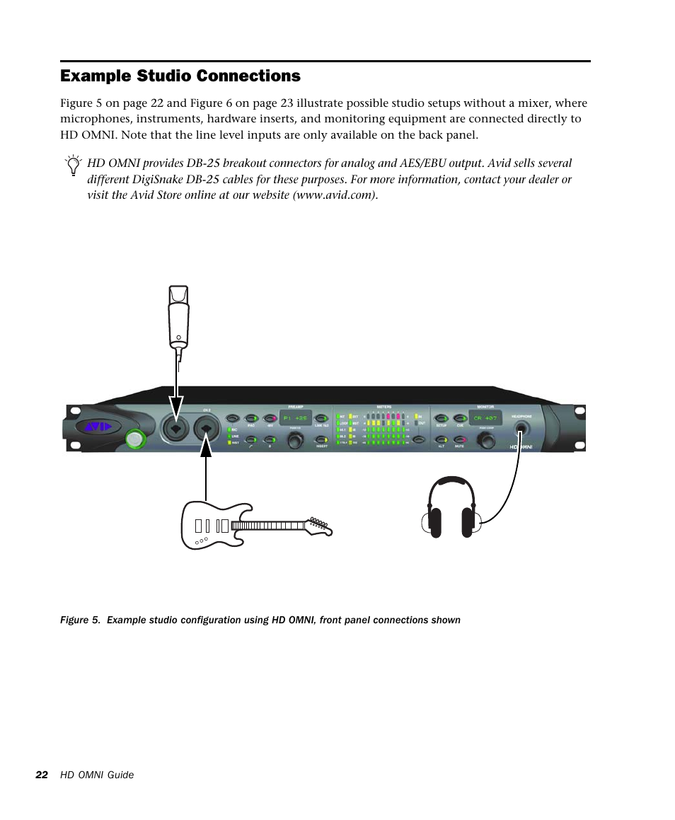 Example studio connections | Avid HD OMNI Preamp, I/O, and Monitoring Pro Tools HD Series Interface User Manual | Page 26 / 71