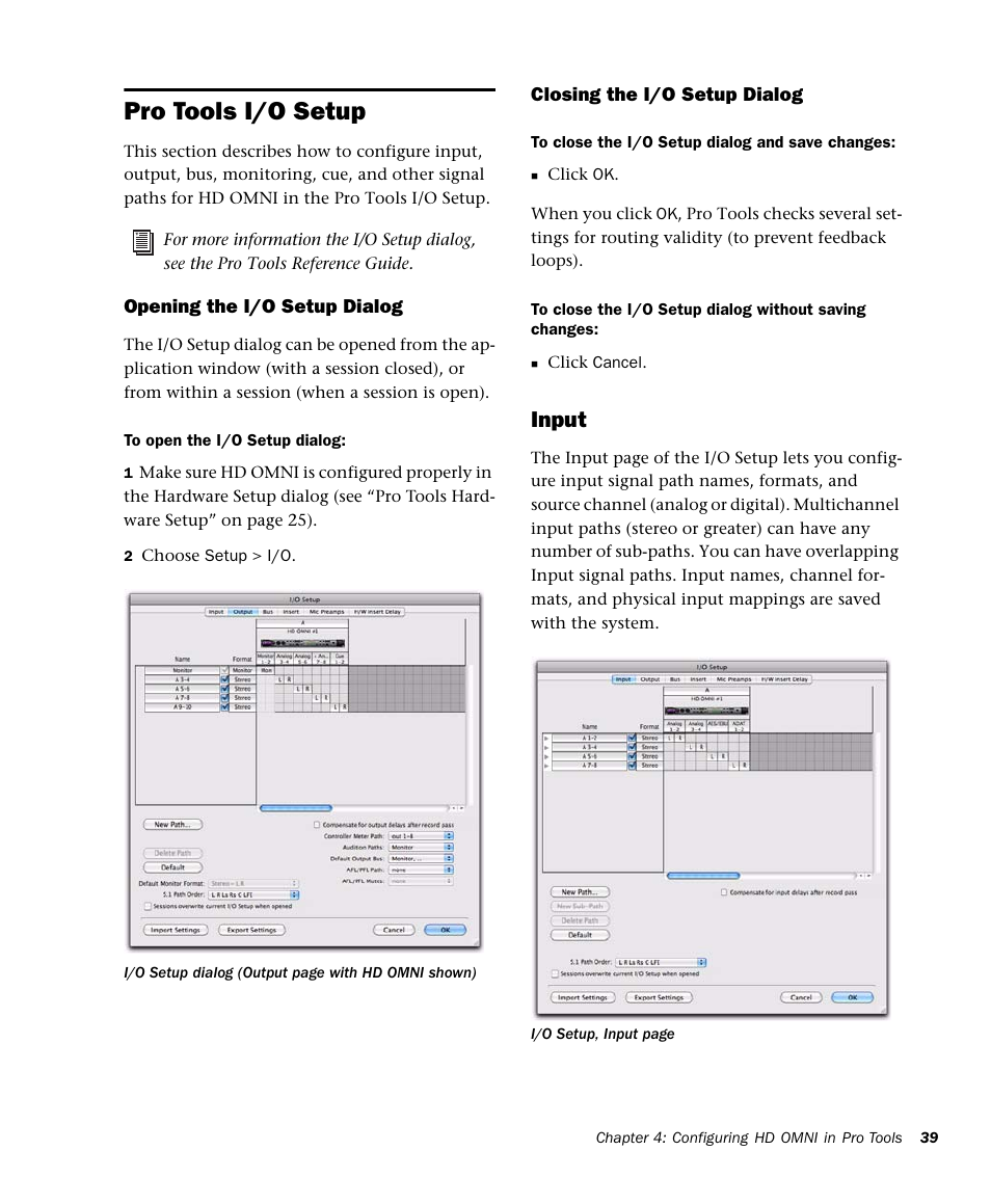 Pro tools i/o setup, Input | Avid HD OMNI Preamp, I/O, and Monitoring Pro Tools HD Series Interface User Manual | Page 43 / 71