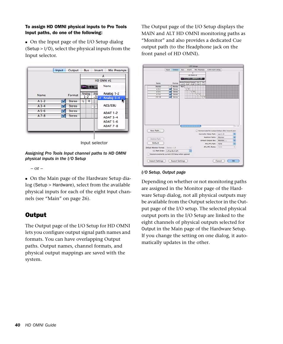Output | Avid HD OMNI Preamp, I/O, and Monitoring Pro Tools HD Series Interface User Manual | Page 44 / 71