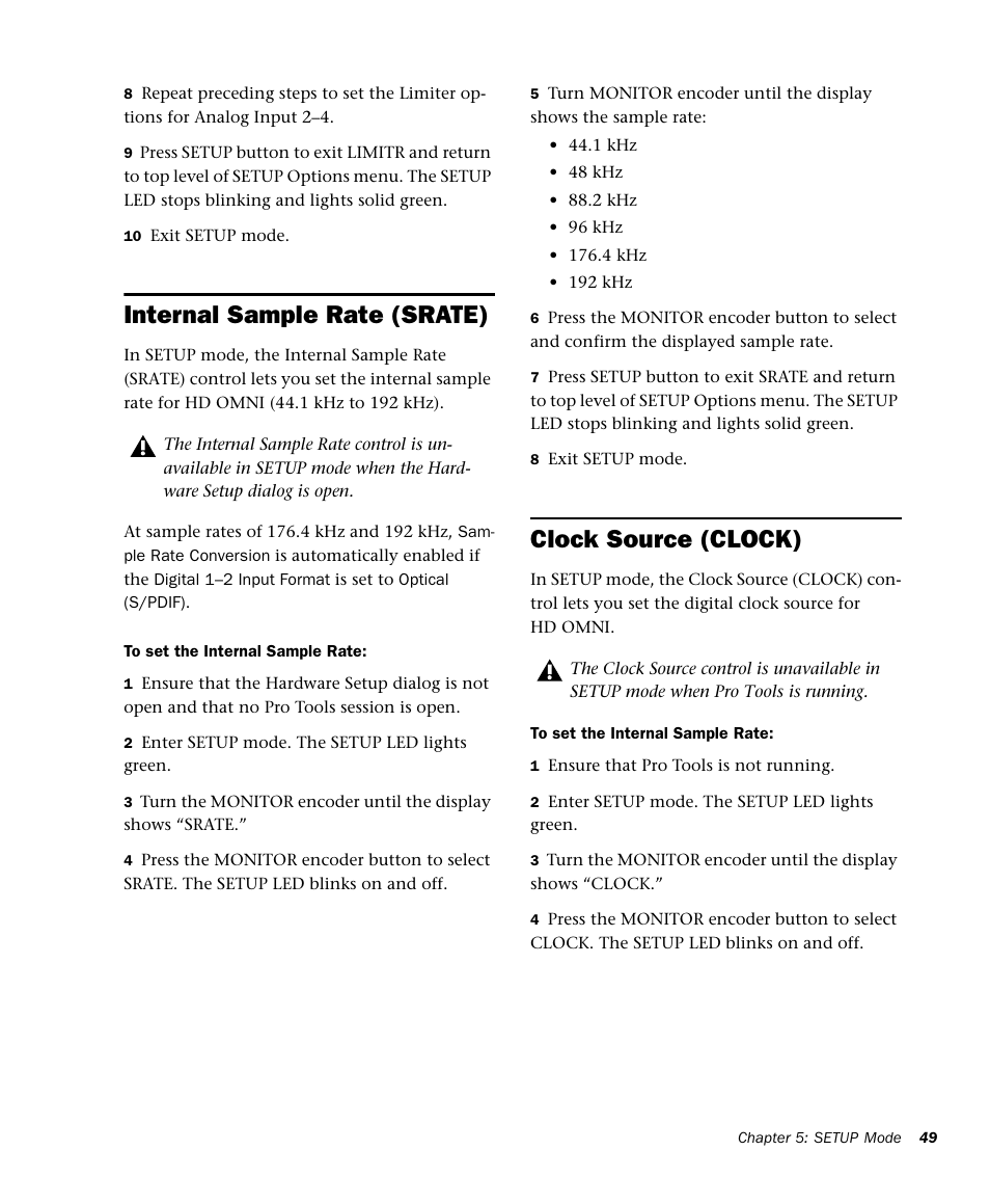 Internal sample rate (srate), Clock source (clock) | Avid HD OMNI Preamp, I/O, and Monitoring Pro Tools HD Series Interface User Manual | Page 53 / 71