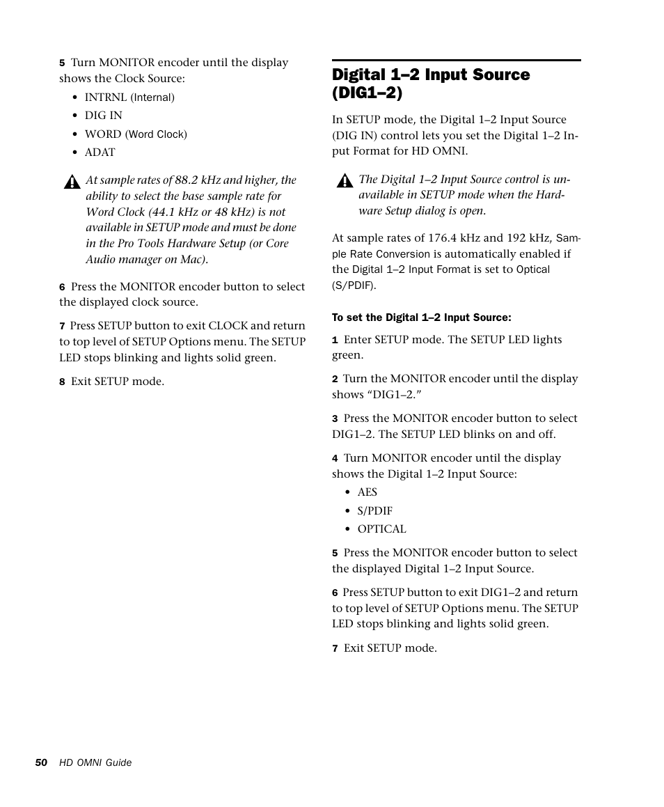 Digital 1–2 input source (dig1–2) | Avid HD OMNI Preamp, I/O, and Monitoring Pro Tools HD Series Interface User Manual | Page 54 / 71