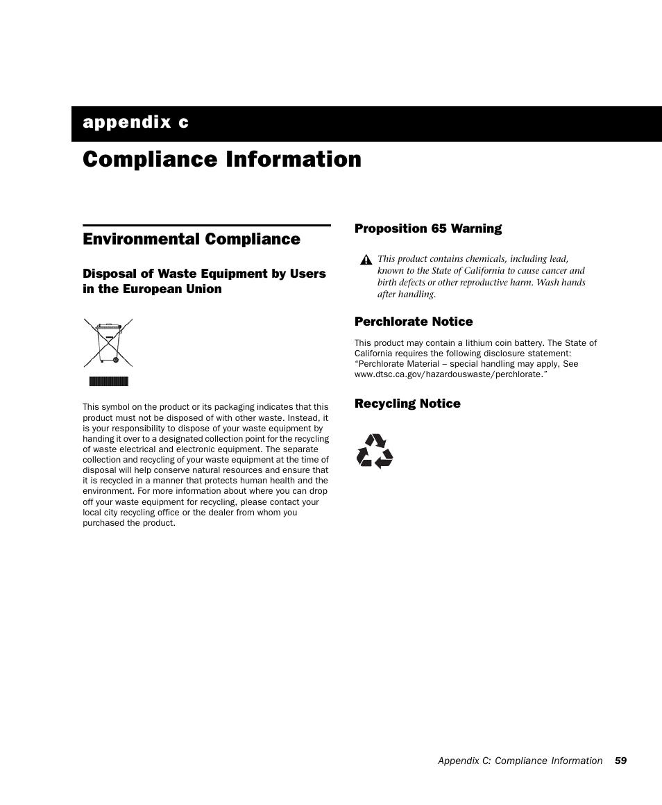 Compliance information, Environmental compliance, Ix c. compliance information | Appendix c | Avid HD OMNI Preamp, I/O, and Monitoring Pro Tools HD Series Interface User Manual | Page 63 / 71