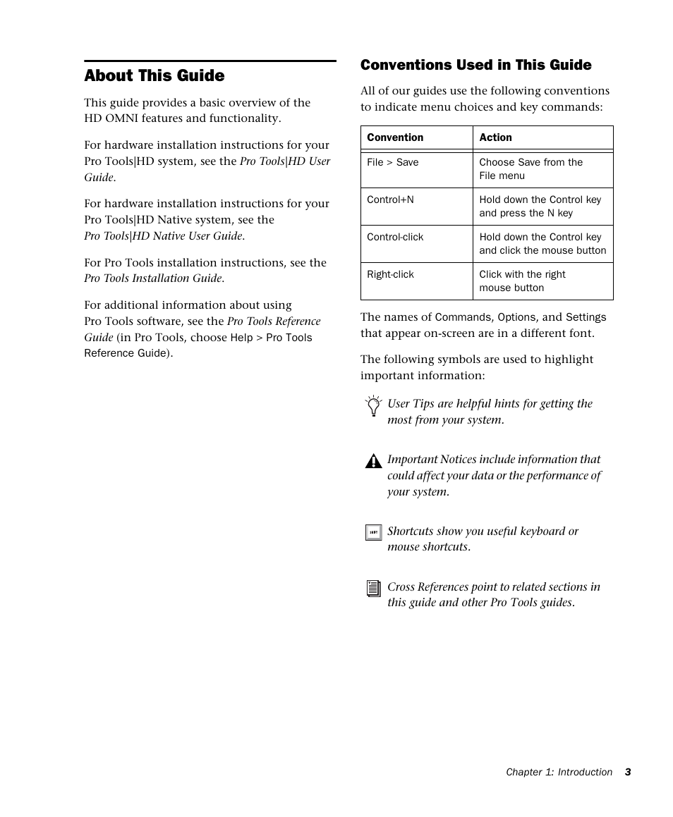 About this guide, Conventions used in this guide | Avid HD OMNI Preamp, I/O, and Monitoring Pro Tools HD Series Interface User Manual | Page 7 / 71