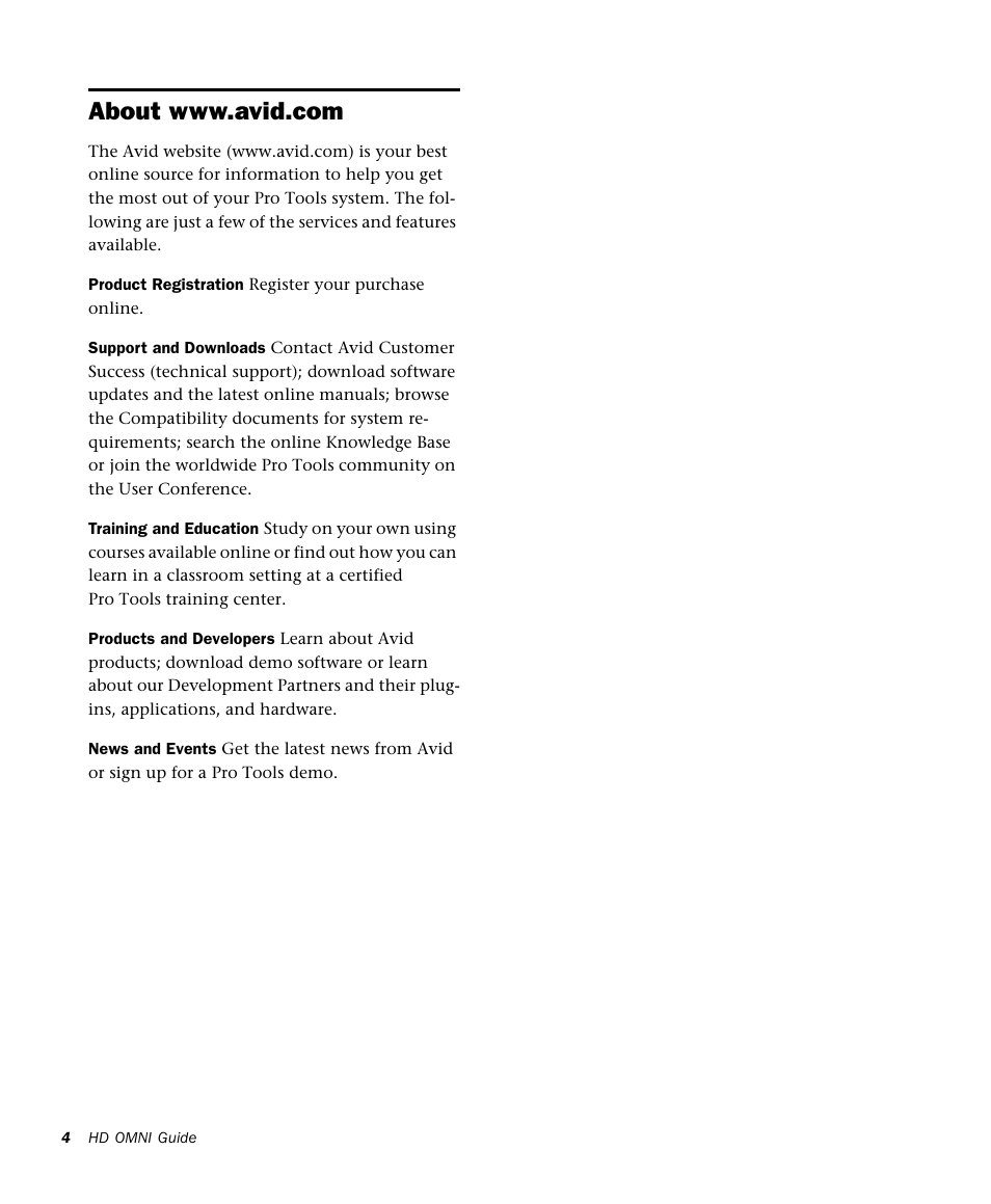 About www.avid.com | Avid HD OMNI Preamp, I/O, and Monitoring Pro Tools HD Series Interface User Manual | Page 8 / 71