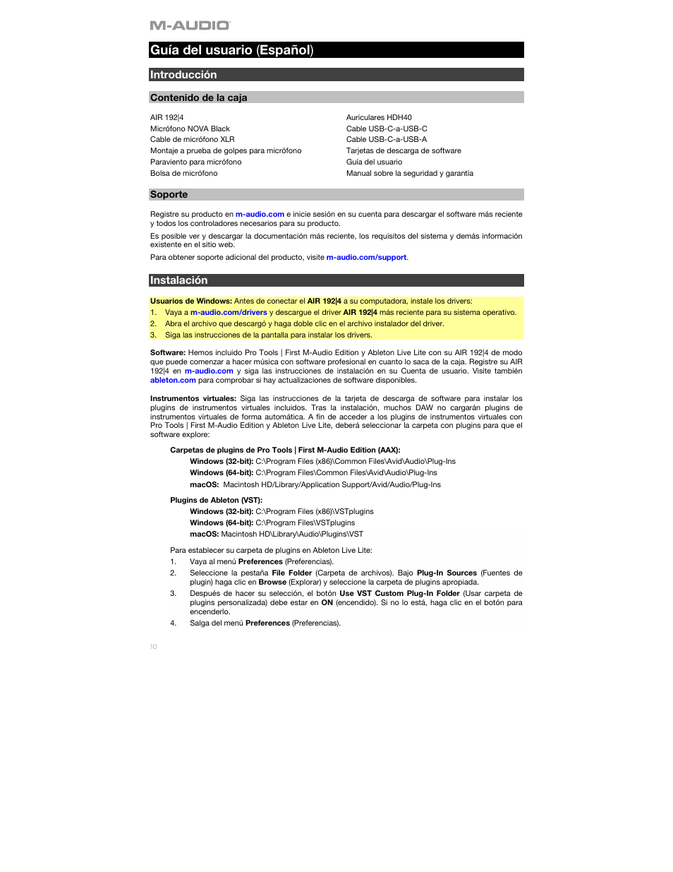 M-AUDIO Air 192|4 Vocal Studio Pro Desktop 2x2 USB Type-C Audio Interface with Mic and Headphones User Manual | Page 10 / 40