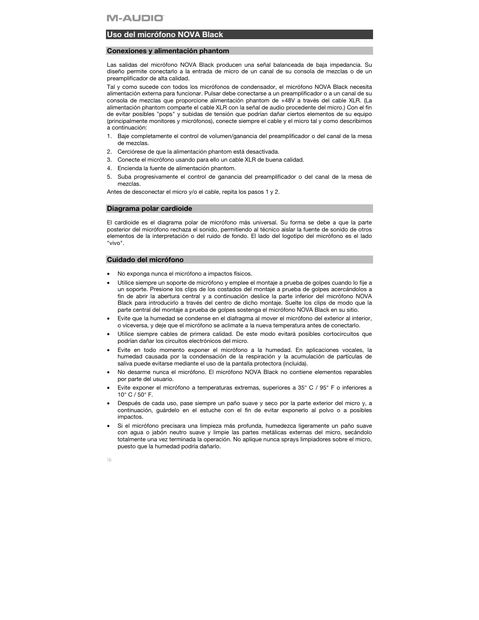 Uso del micrófono nova black | M-AUDIO Air 192|4 Vocal Studio Pro Desktop 2x2 USB Type-C Audio Interface with Mic and Headphones User Manual | Page 16 / 40