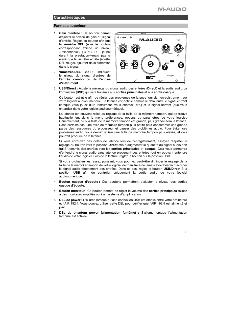Caractéristiques | M-AUDIO Air 192|4 Vocal Studio Pro Desktop 2x2 USB Type-C Audio Interface with Mic and Headphones User Manual | Page 21 / 40