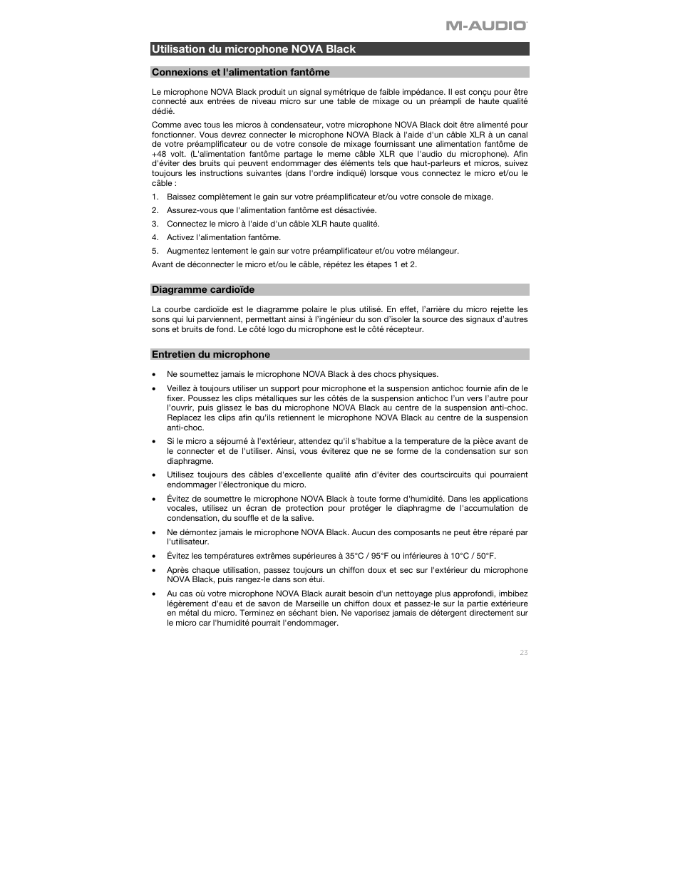 Utilisation du microphone nova black | M-AUDIO Air 192|4 Vocal Studio Pro Desktop 2x2 USB Type-C Audio Interface with Mic and Headphones User Manual | Page 23 / 40
