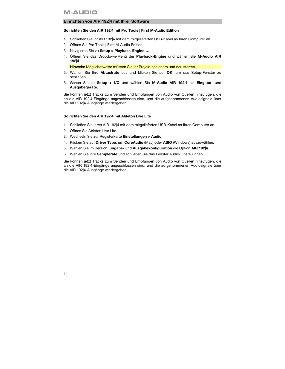 M-AUDIO Air 192|4 Vocal Studio Pro Desktop 2x2 USB Type-C Audio Interface with Mic and Headphones User Manual | Page 34 / 40