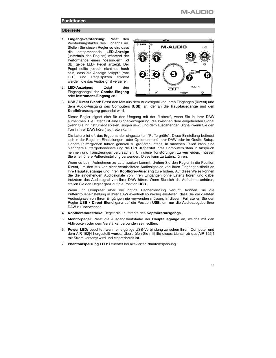 Funktionen | M-AUDIO Air 192|4 Vocal Studio Pro Desktop 2x2 USB Type-C Audio Interface with Mic and Headphones User Manual | Page 35 / 40