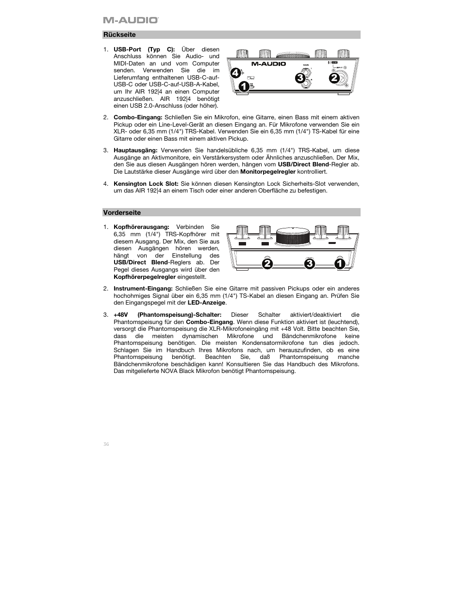 M-AUDIO Air 192|4 Vocal Studio Pro Desktop 2x2 USB Type-C Audio Interface with Mic and Headphones User Manual | Page 36 / 40