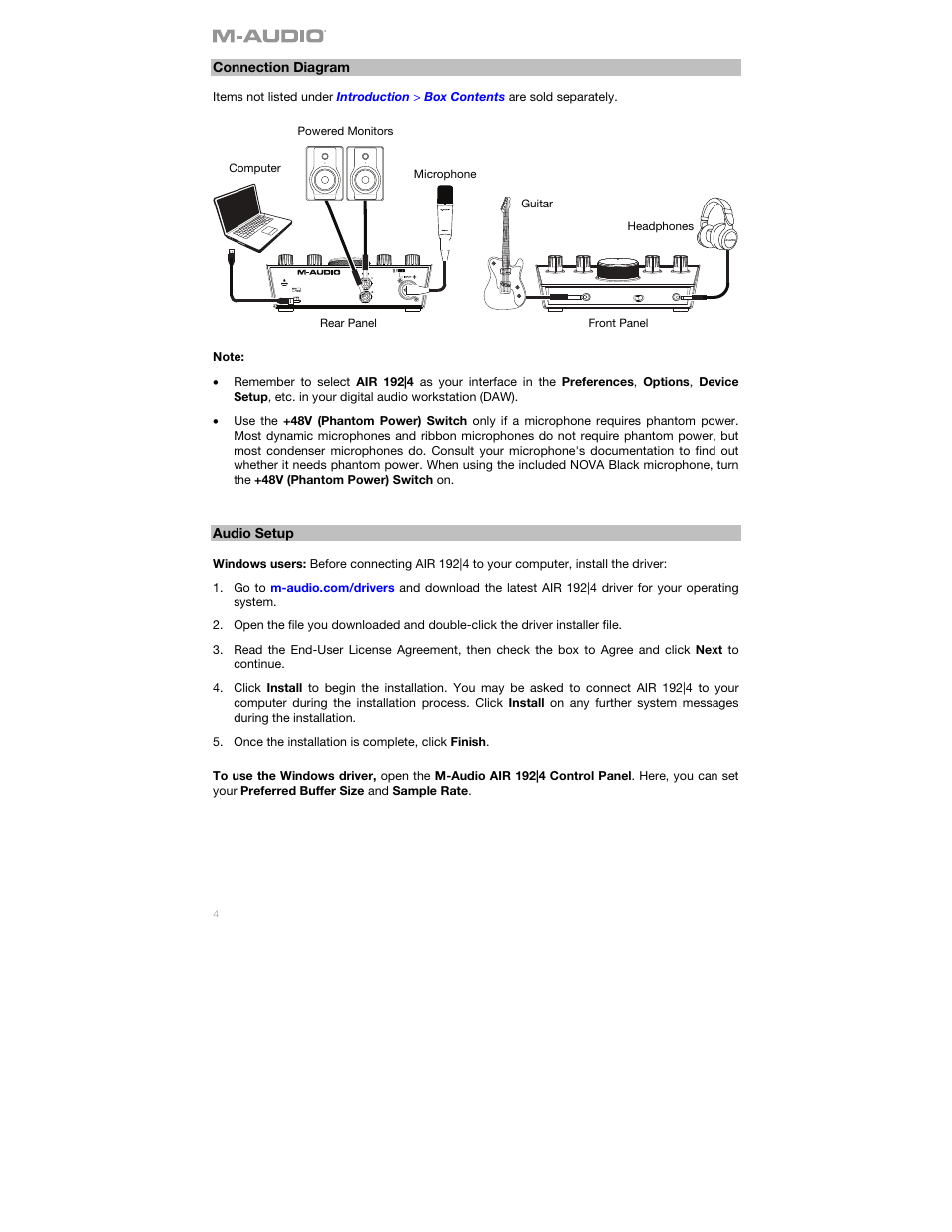 M-AUDIO Air 192|4 Vocal Studio Pro Desktop 2x2 USB Type-C Audio Interface with Mic and Headphones User Manual | Page 4 / 40