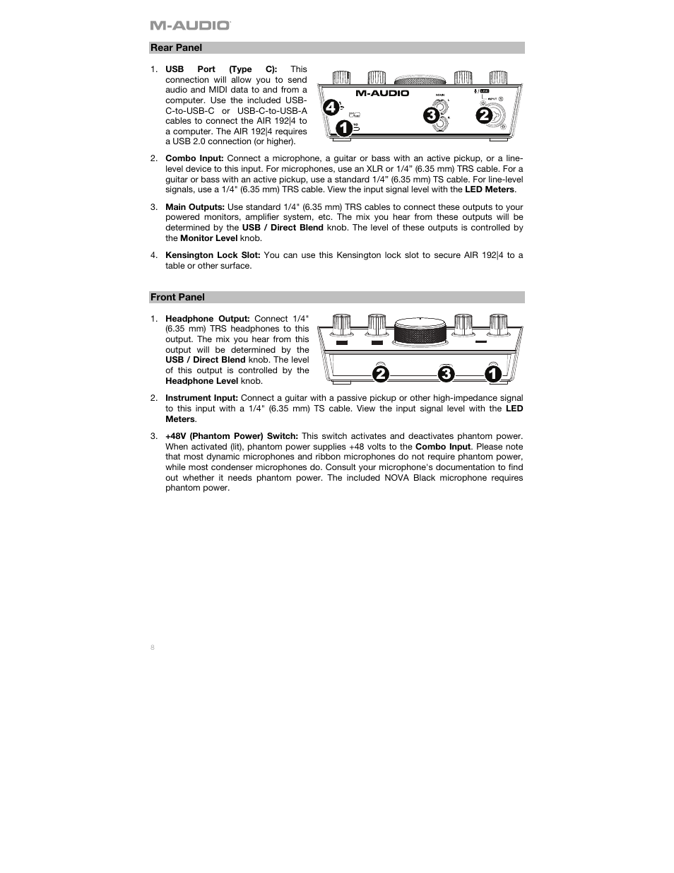 M-AUDIO Air 192|4 Vocal Studio Pro Desktop 2x2 USB Type-C Audio Interface with Mic and Headphones User Manual | Page 8 / 40