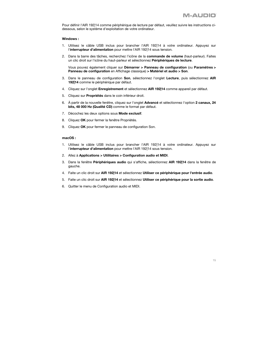 M-AUDIO AIR 192|14 Desktop 8x4 USB Type-C Audio/MIDI Interface User Manual | Page 15 / 36
