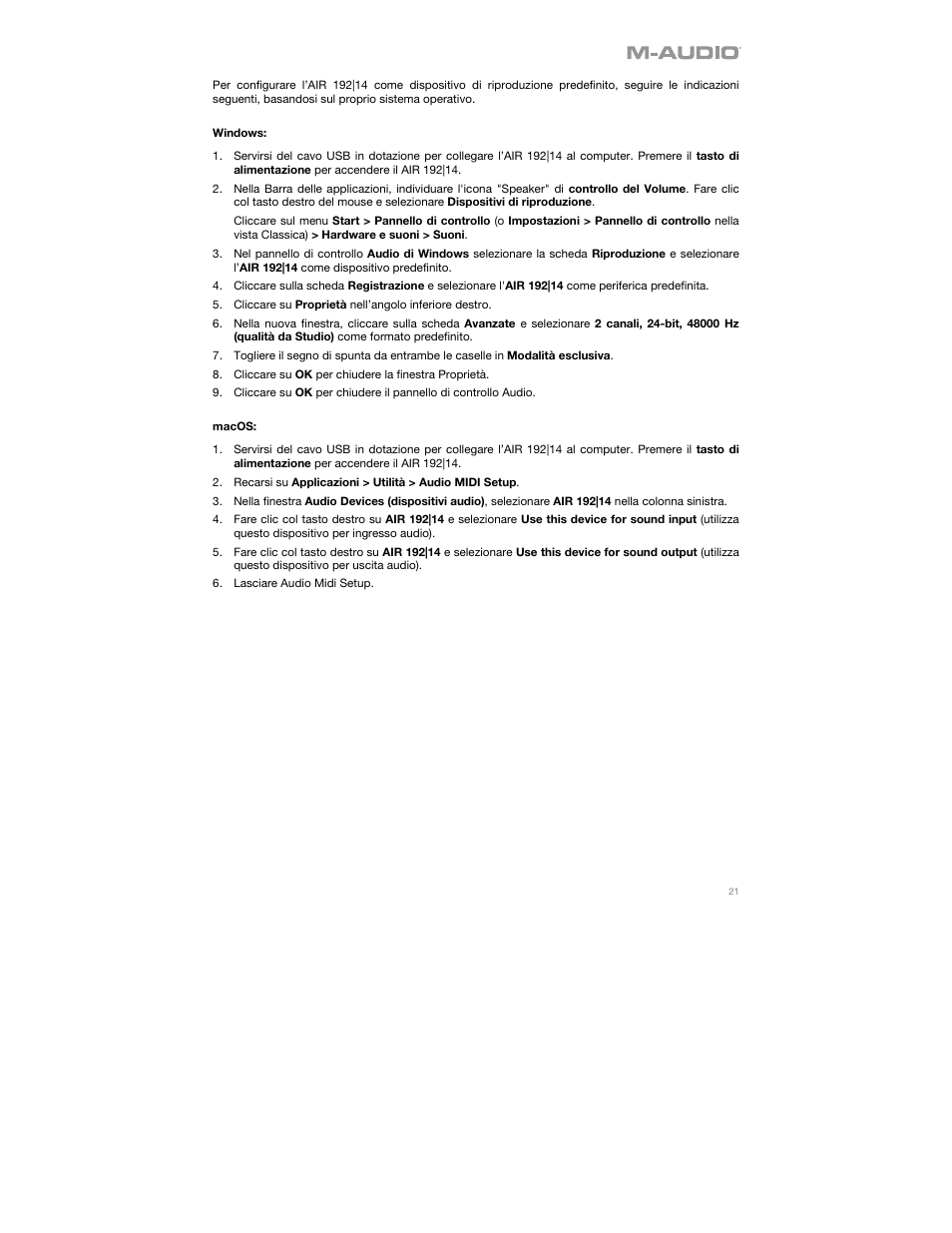 M-AUDIO AIR 192|14 Desktop 8x4 USB Type-C Audio/MIDI Interface User Manual | Page 21 / 36