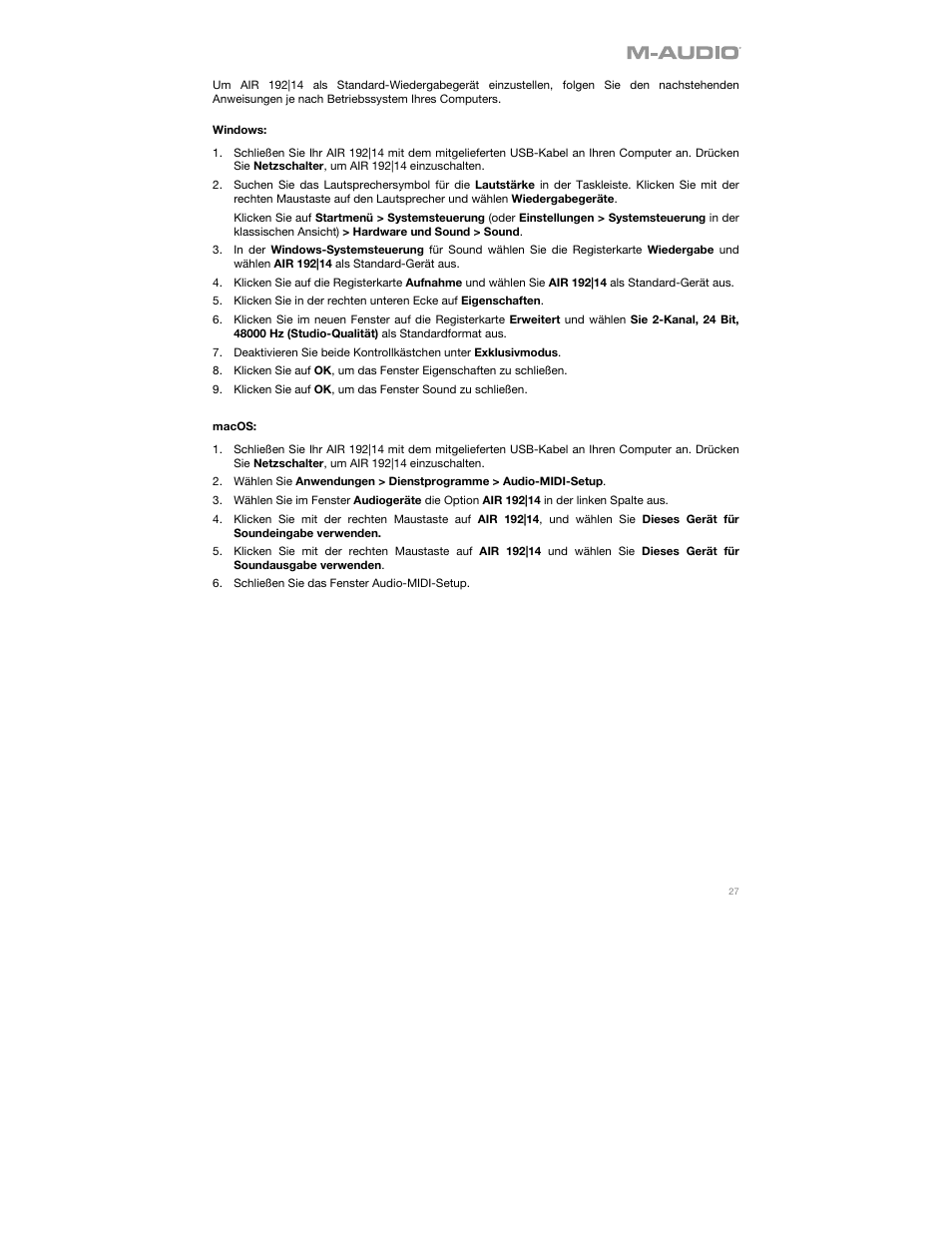 M-AUDIO AIR 192|14 Desktop 8x4 USB Type-C Audio/MIDI Interface User Manual | Page 27 / 36