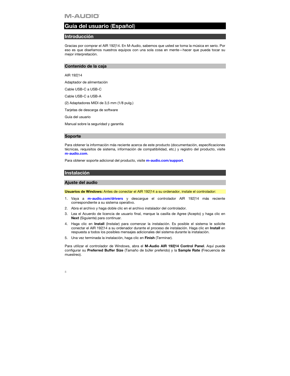 M-AUDIO AIR 192|14 Desktop 8x4 USB Type-C Audio/MIDI Interface User Manual | Page 8 / 36