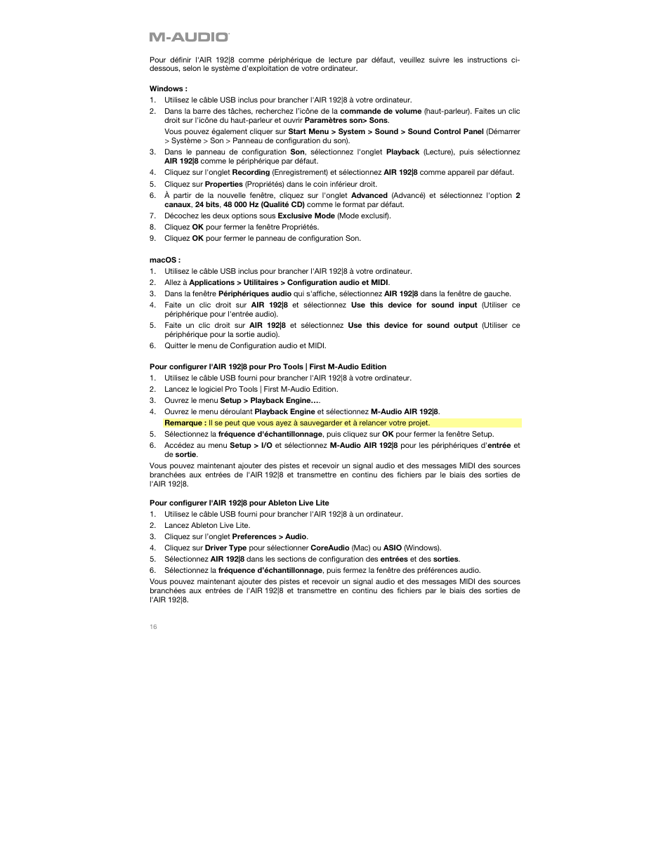 M-AUDIO AIR 192|8 Desktop 2x4 USB Type-C Audio/MIDI Interface User Manual | Page 16 / 36