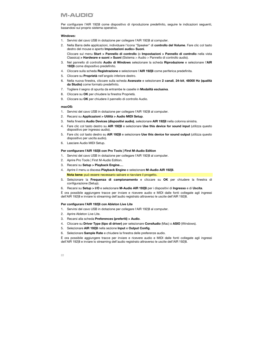 M-AUDIO AIR 192|8 Desktop 2x4 USB Type-C Audio/MIDI Interface User Manual | Page 22 / 36