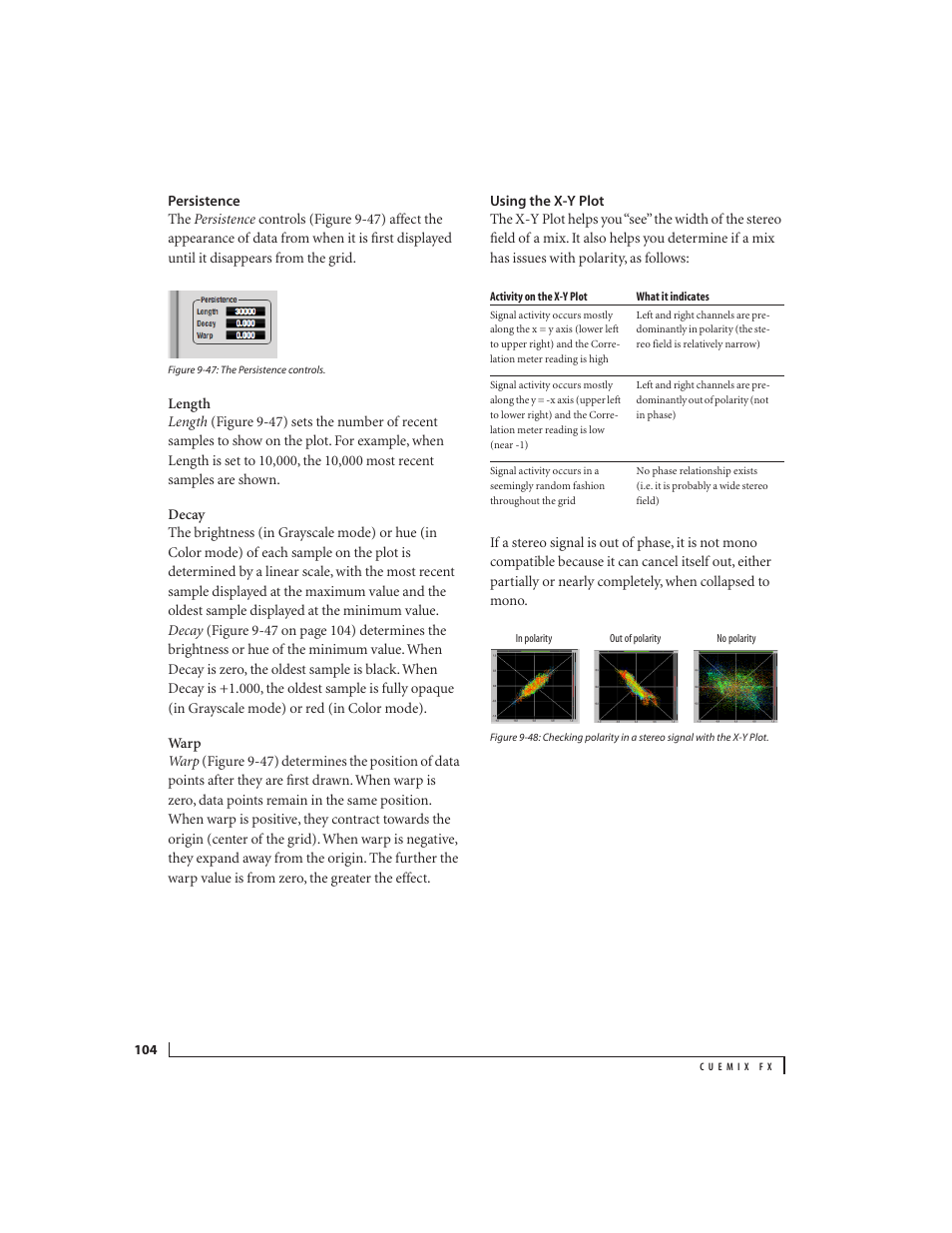 Persistence, Using the xy plot | MOTU 828x 28x30 Audio Interface with ThunderTechnology User Manual | Page 104 / 126