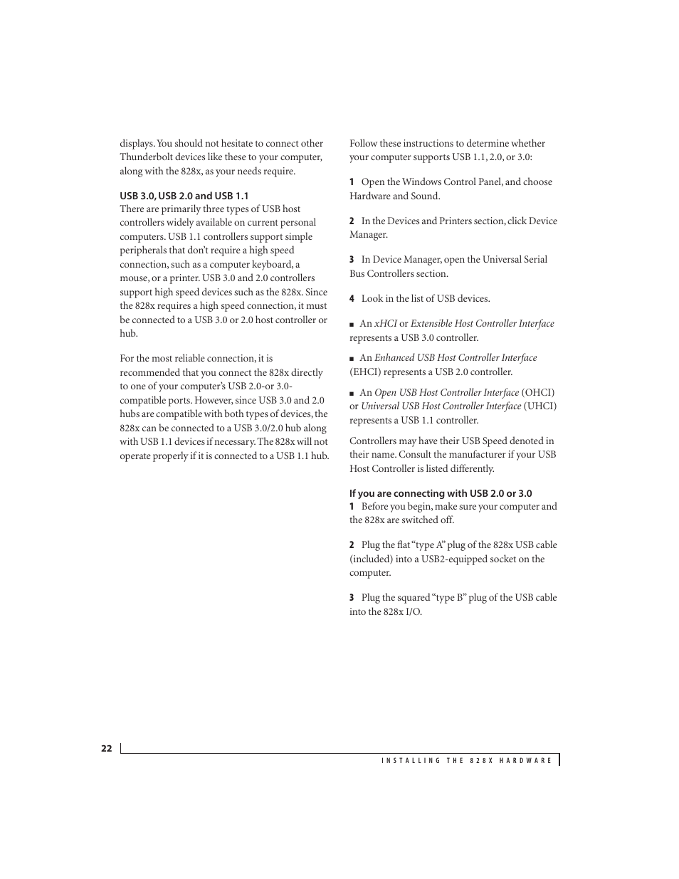 Usb 3.0, usb 2.0 and usb 1.1, If you are connecting with usb 2.0 or 3.0 | MOTU 828x 28x30 Audio Interface with ThunderTechnology User Manual | Page 22 / 126
