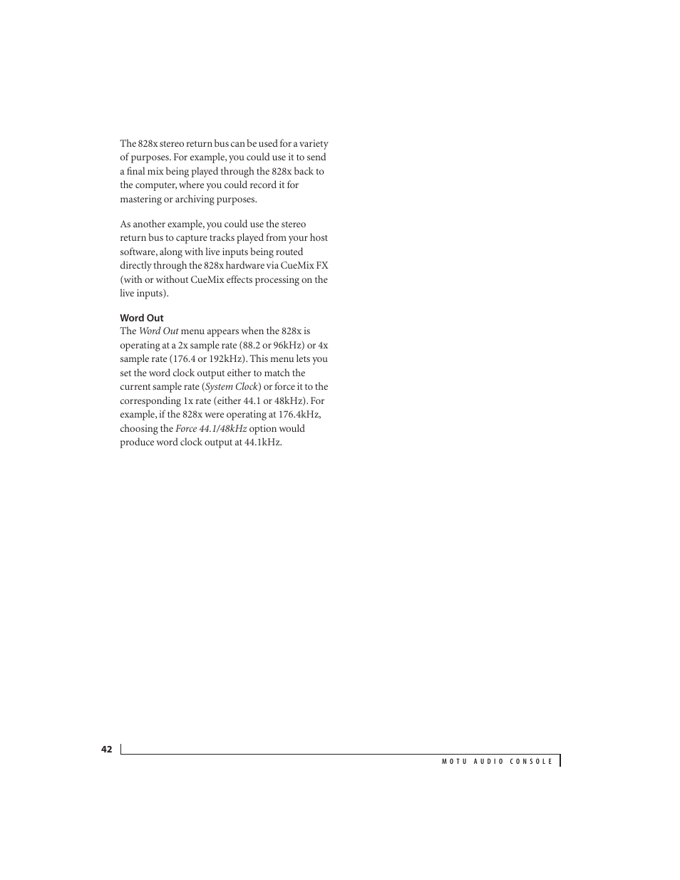 Word out | MOTU 828x 28x30 Audio Interface with ThunderTechnology User Manual | Page 42 / 126