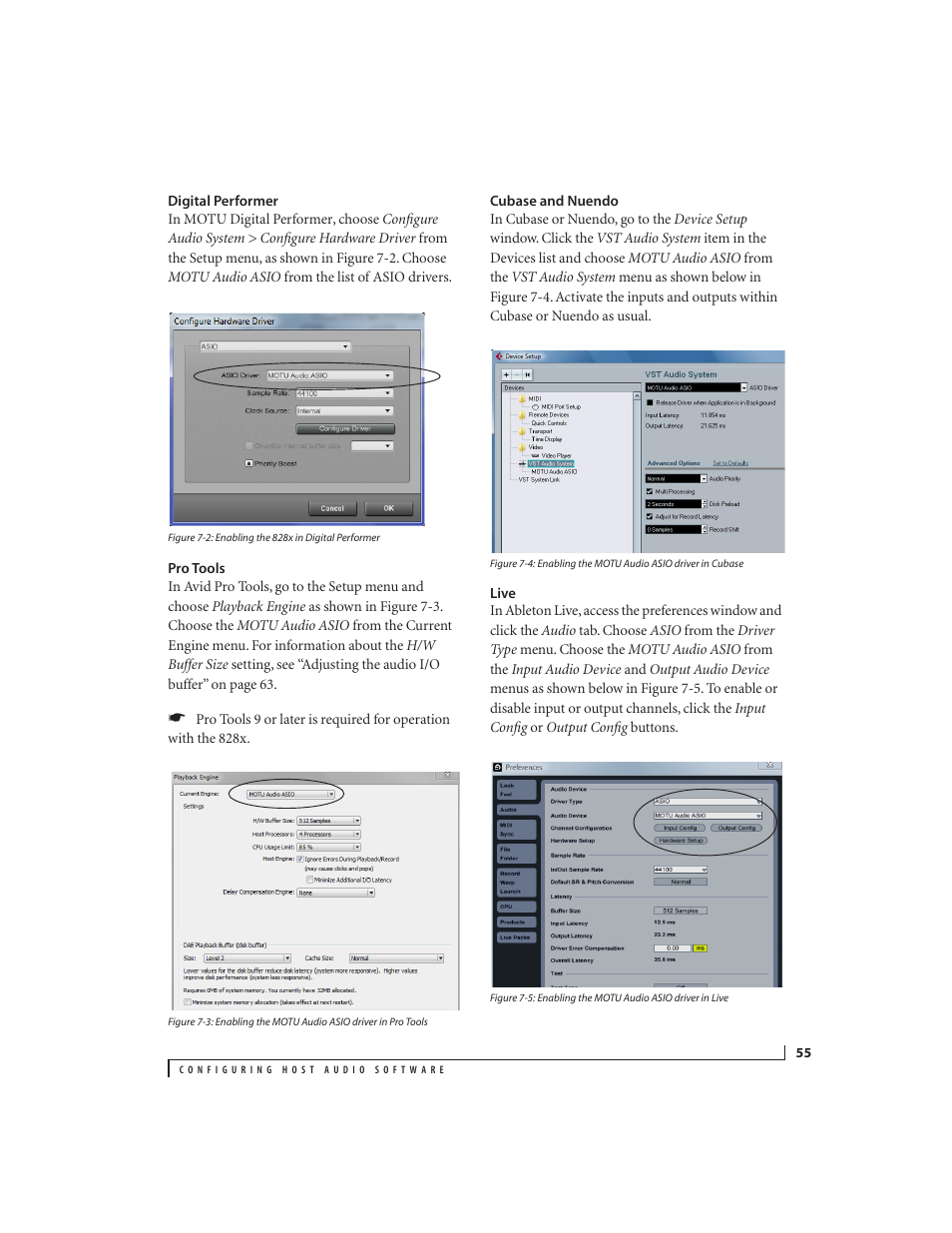 Digital performer, Pro tools, Cubase and nuendo | Live | MOTU 828x 28x30 Audio Interface with ThunderTechnology User Manual | Page 55 / 126