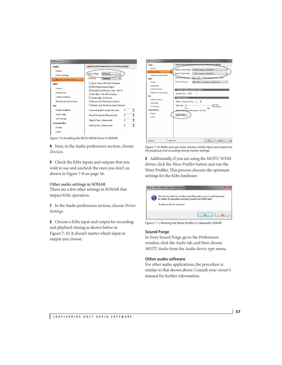 Sound forge, Other audio software | MOTU 828x 28x30 Audio Interface with ThunderTechnology User Manual | Page 57 / 126