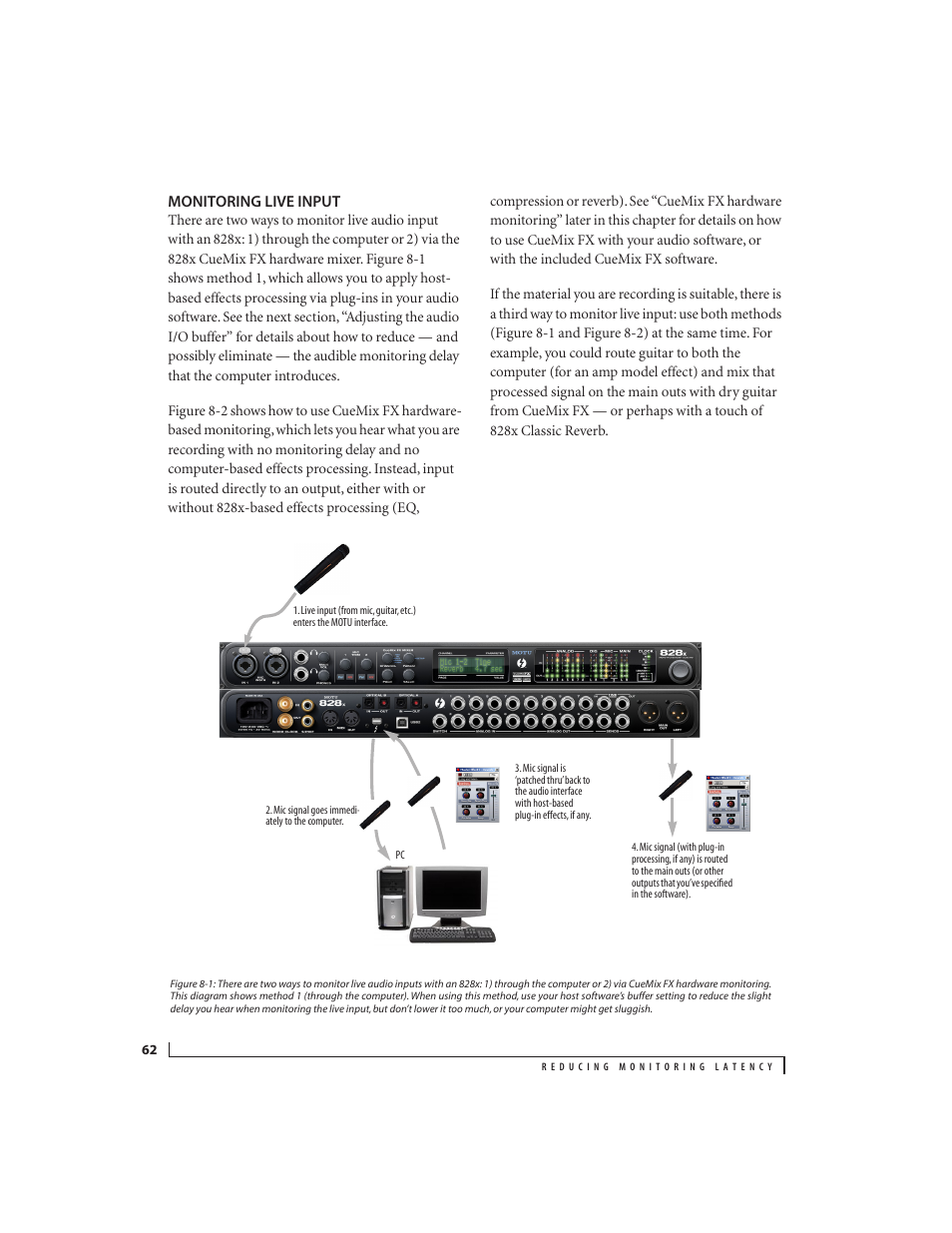 Monitoring live input | MOTU 828x 28x30 Audio Interface with ThunderTechnology User Manual | Page 62 / 126