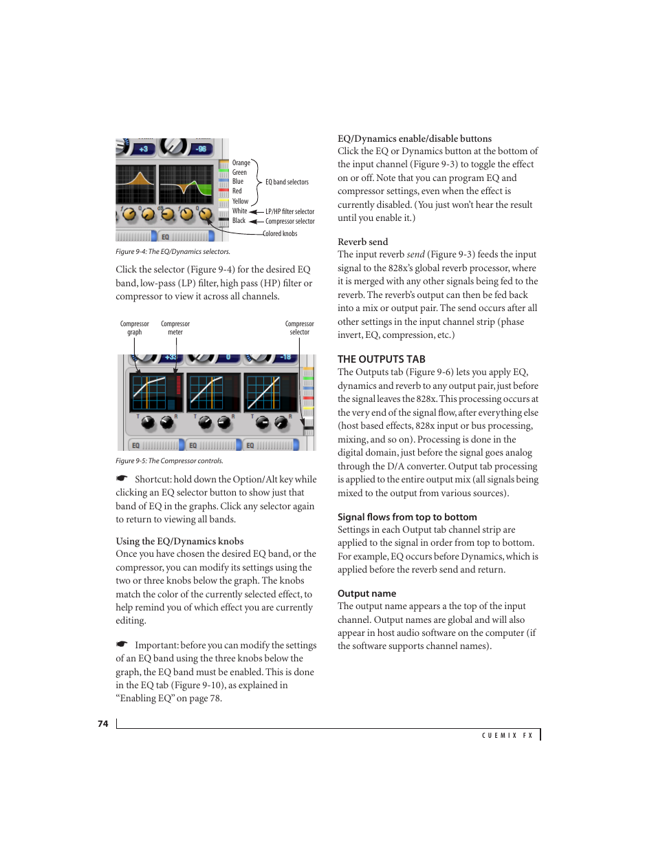 The outputs tab, Signal flows from top to bottom, Output name | MOTU 828x 28x30 Audio Interface with ThunderTechnology User Manual | Page 74 / 126