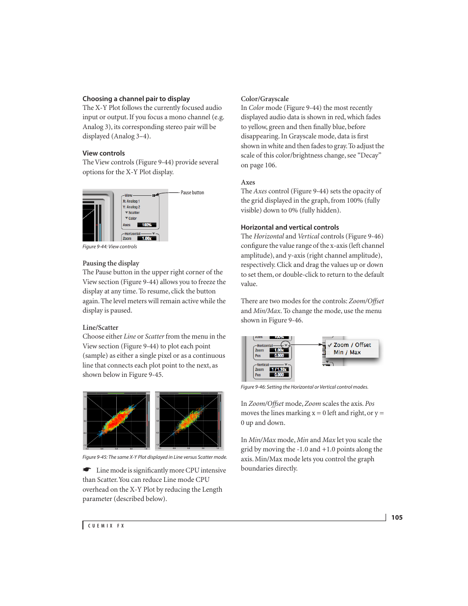 Choosing a channel pair to display, View controls, Horizontal and vertical controls | MOTU 828x 28x30 Audio Interface with ThunderTechnology User Manual | Page 105 / 128