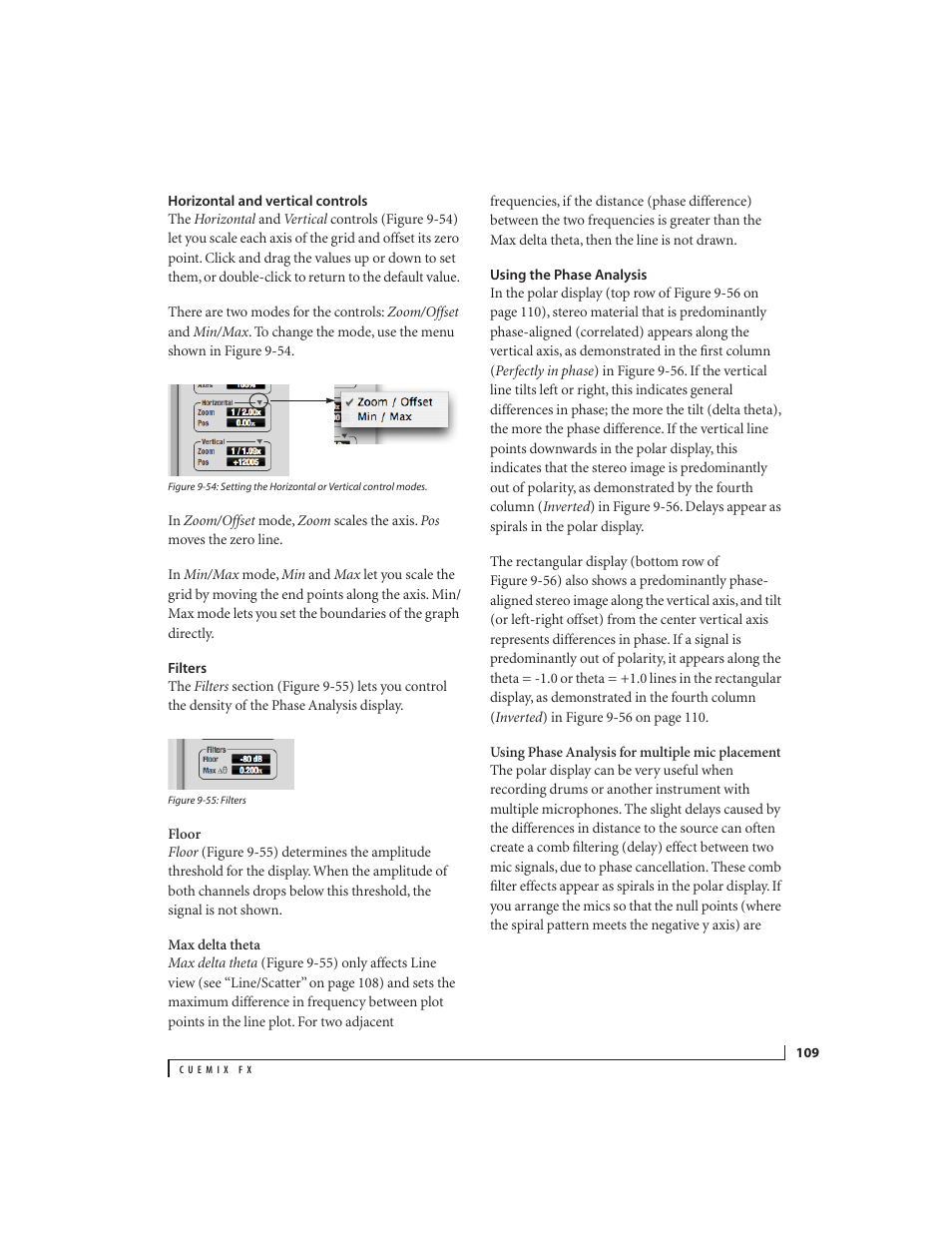 Horizontal and vertical controls, Filters, Using the phase analysis | MOTU 828x 28x30 Audio Interface with ThunderTechnology User Manual | Page 109 / 128