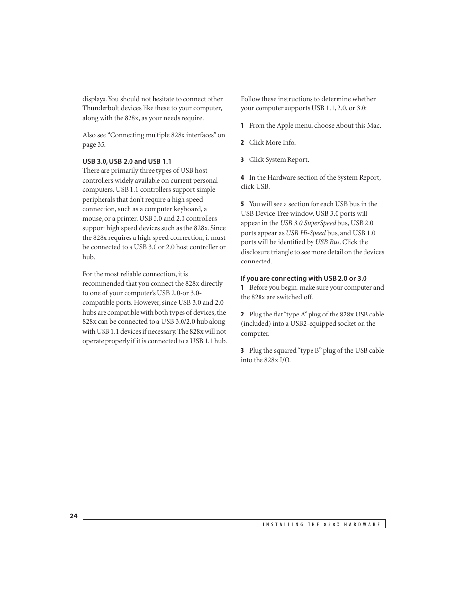 Usb 3.0, usb 2.0 and usb 1.1, If you are connecting with usb 2.0 or 3.0 | MOTU 828x 28x30 Audio Interface with ThunderTechnology User Manual | Page 24 / 128