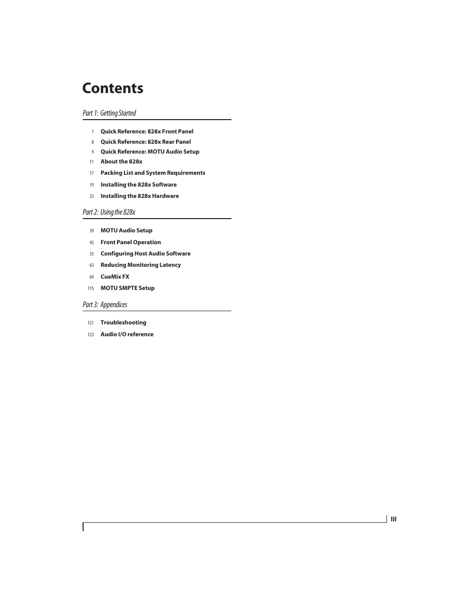 MOTU 828x 28x30 Audio Interface with ThunderTechnology User Manual | Page 3 / 128