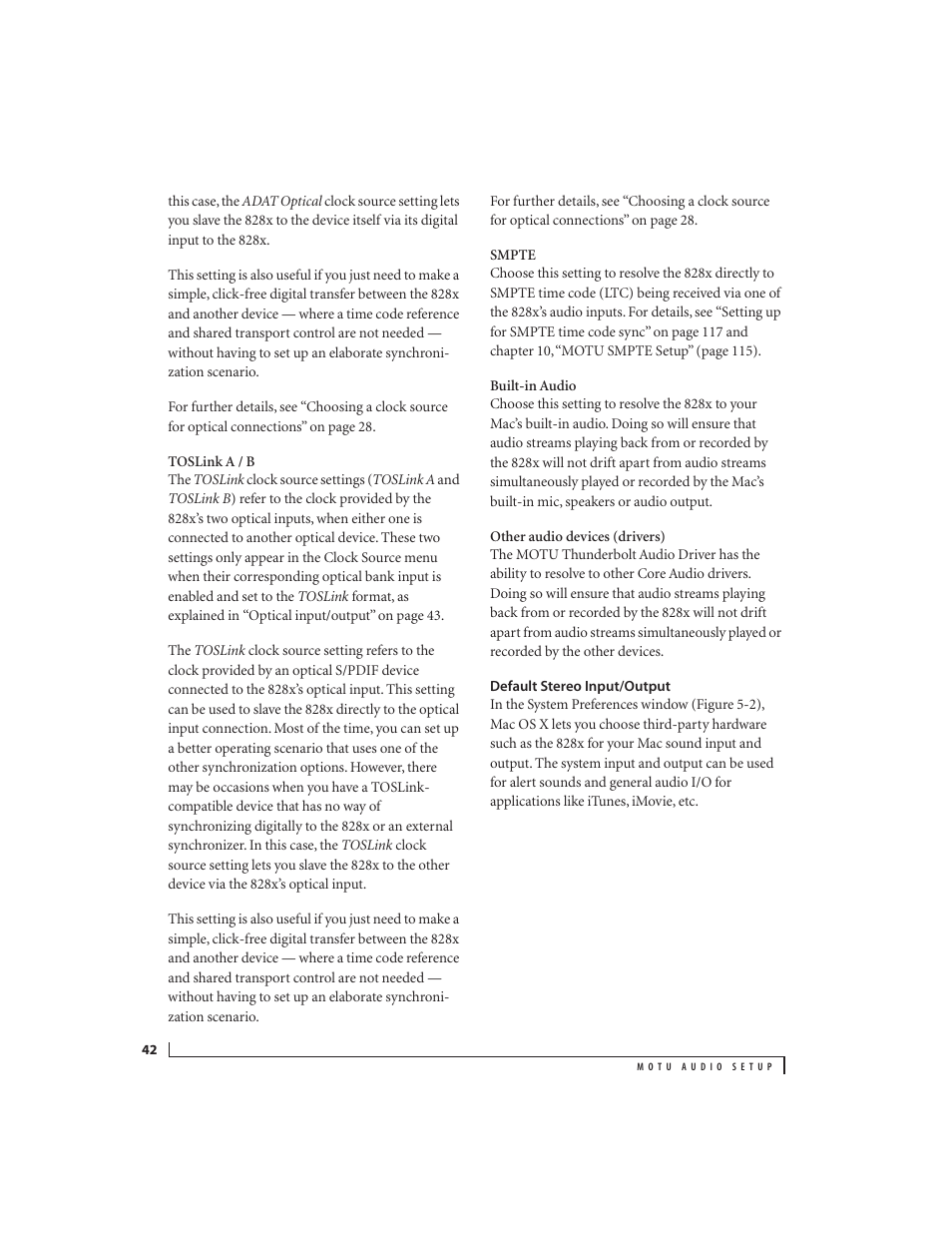 Default stereo input/output | MOTU 828x 28x30 Audio Interface with ThunderTechnology User Manual | Page 42 / 128