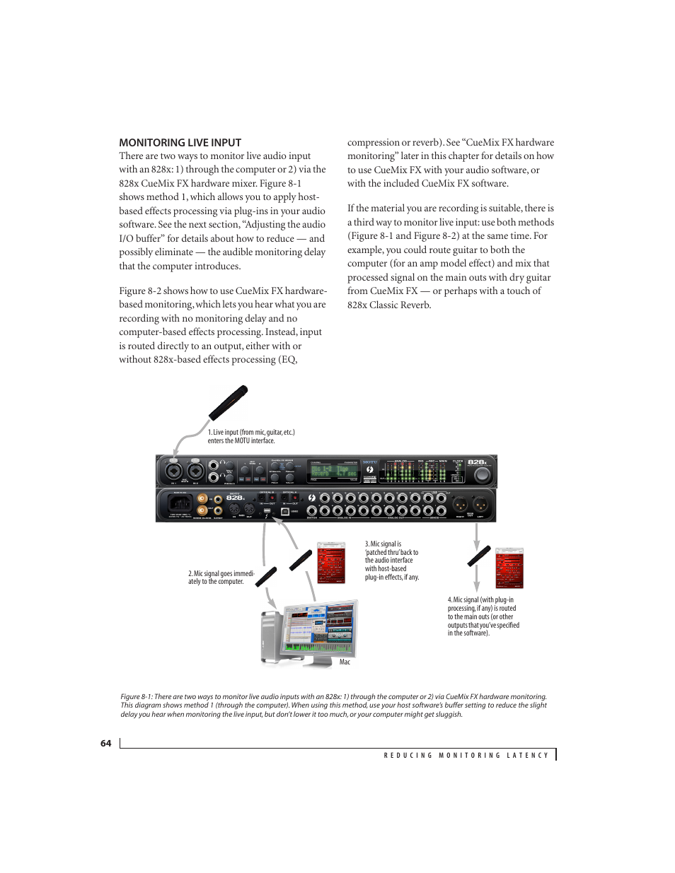 Monitoring live input | MOTU 828x 28x30 Audio Interface with ThunderTechnology User Manual | Page 64 / 128