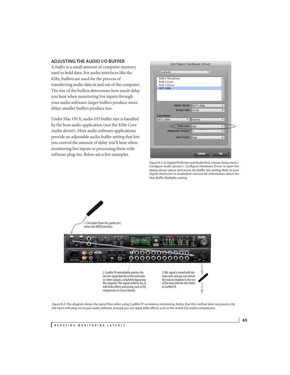 Adjusting the audio i/o buffer | MOTU 828x 28x30 Audio Interface with ThunderTechnology User Manual | Page 65 / 128