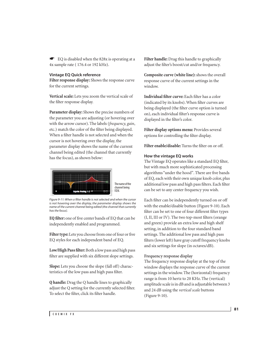 Vintage eq quick reference, How the vintage eq works | MOTU 828x 28x30 Audio Interface with ThunderTechnology User Manual | Page 81 / 128