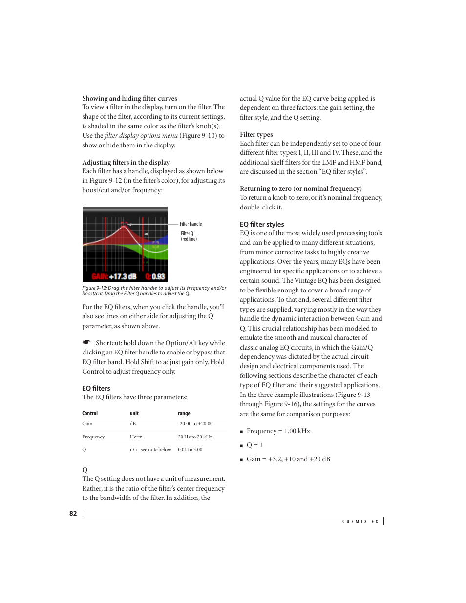 Eq filters, Eq filter styles | MOTU 828x 28x30 Audio Interface with ThunderTechnology User Manual | Page 82 / 128