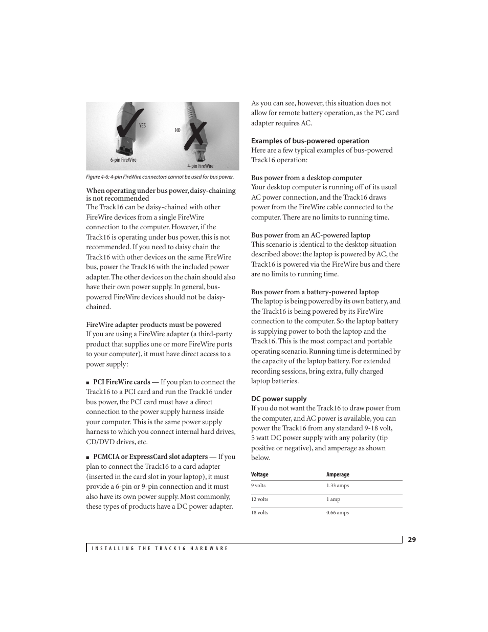 Examples of bus-powered operation, Dc power supply | MOTU Track16 - Desktop Studio FireWire/USB 2.0 Interface User Manual | Page 29 / 118