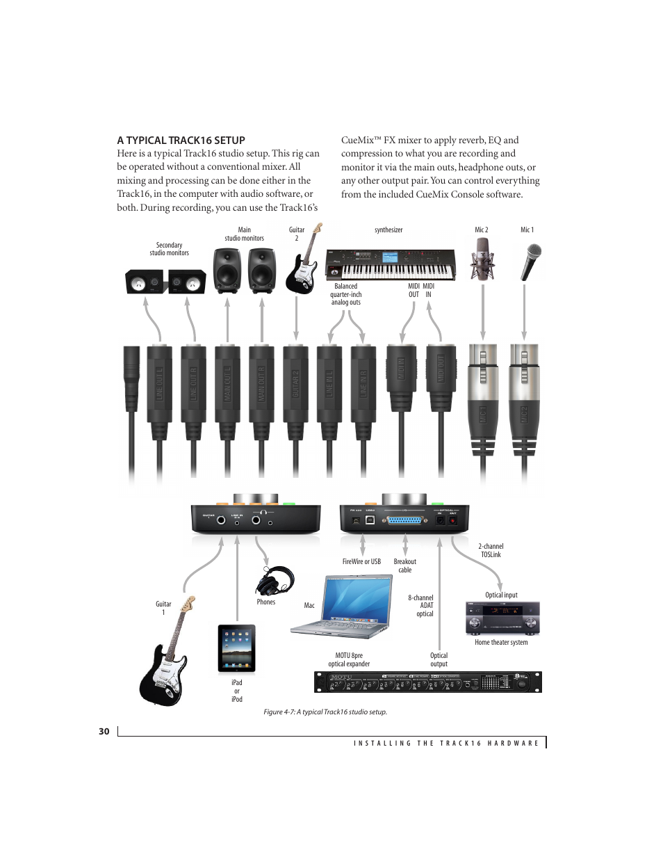 A typical track16 setup | MOTU Track16 - Desktop Studio FireWire/USB 2.0 Interface User Manual | Page 30 / 118