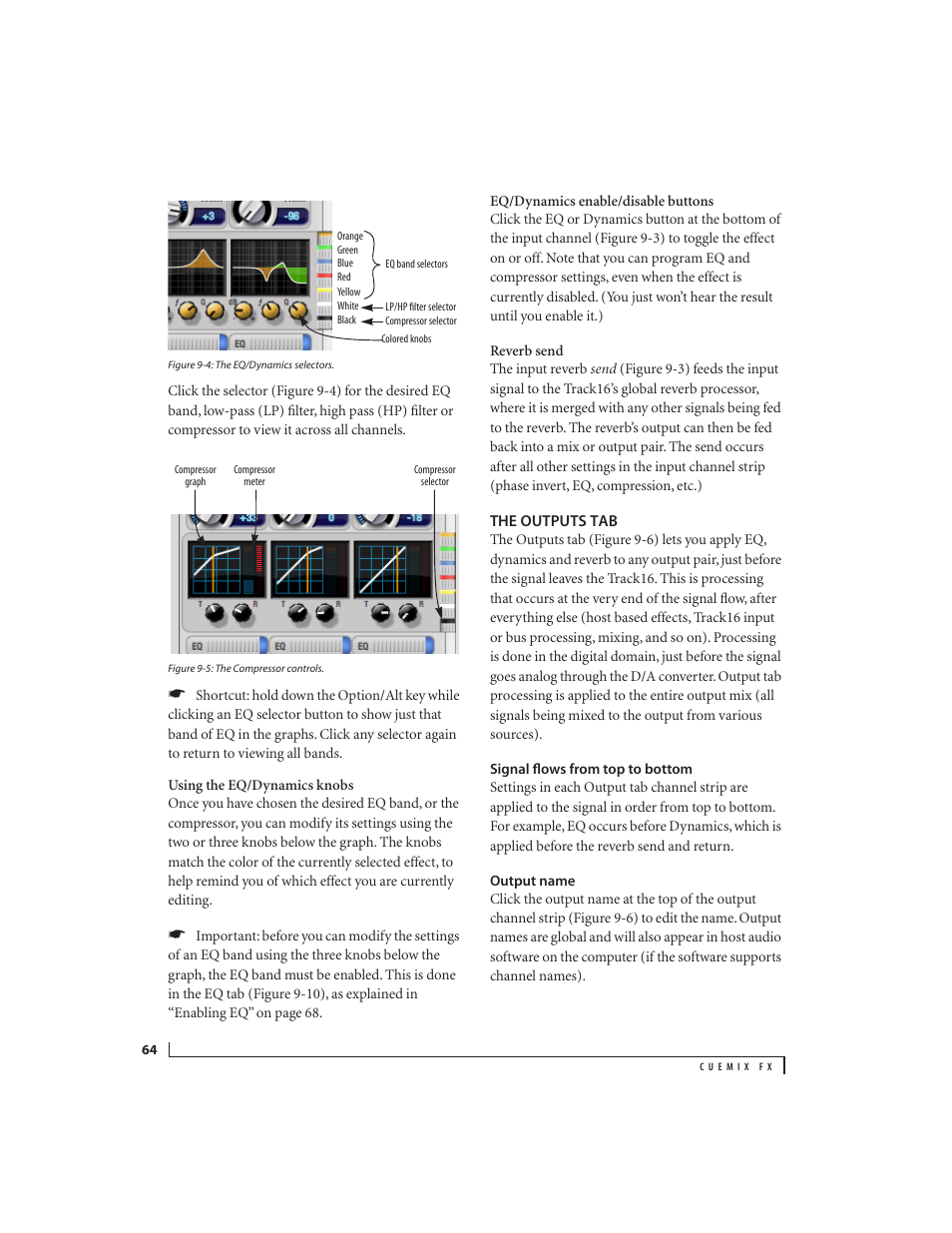 The outputs tab, Signal flows from top to bottom, Output name | MOTU Track16 - Desktop Studio FireWire/USB 2.0 Interface User Manual | Page 64 / 118