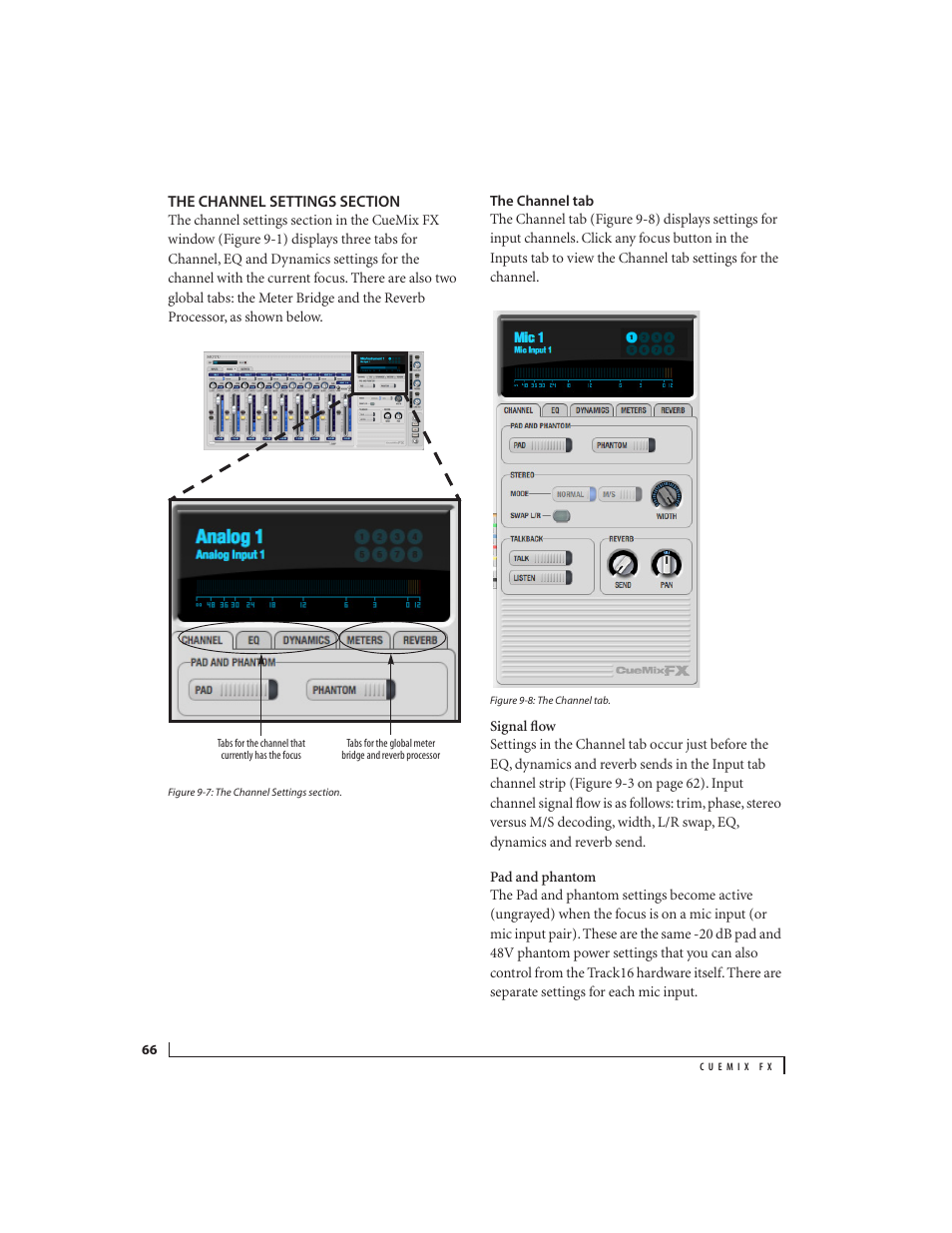 The channel settings section, The channel tab | MOTU Track16 - Desktop Studio FireWire/USB 2.0 Interface User Manual | Page 66 / 118