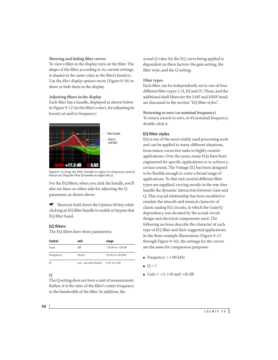 Eq filters, Eq filter styles | MOTU Track16 - Desktop Studio FireWire/USB 2.0 Interface User Manual | Page 70 / 118