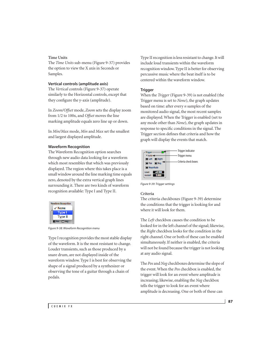 Vertical controls (amplitude axis), Waveform recognition, Trigger | MOTU Track16 - Desktop Studio FireWire/USB 2.0 Interface User Manual | Page 87 / 118