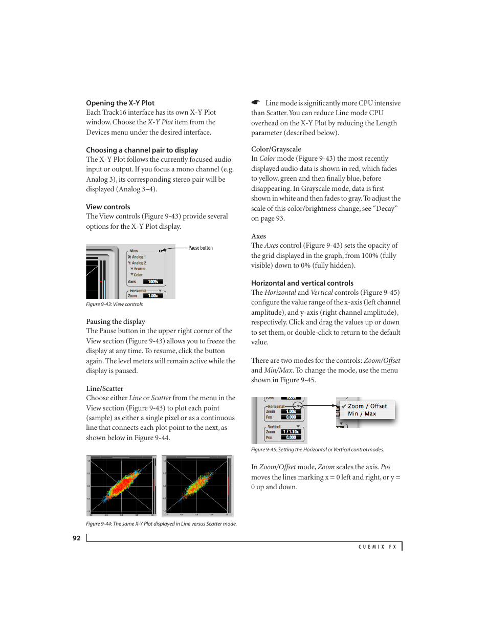 Opening the x-y plot, Choosing a channel pair to display, View controls | Horizontal and vertical controls | MOTU Track16 - Desktop Studio FireWire/USB 2.0 Interface User Manual | Page 92 / 118