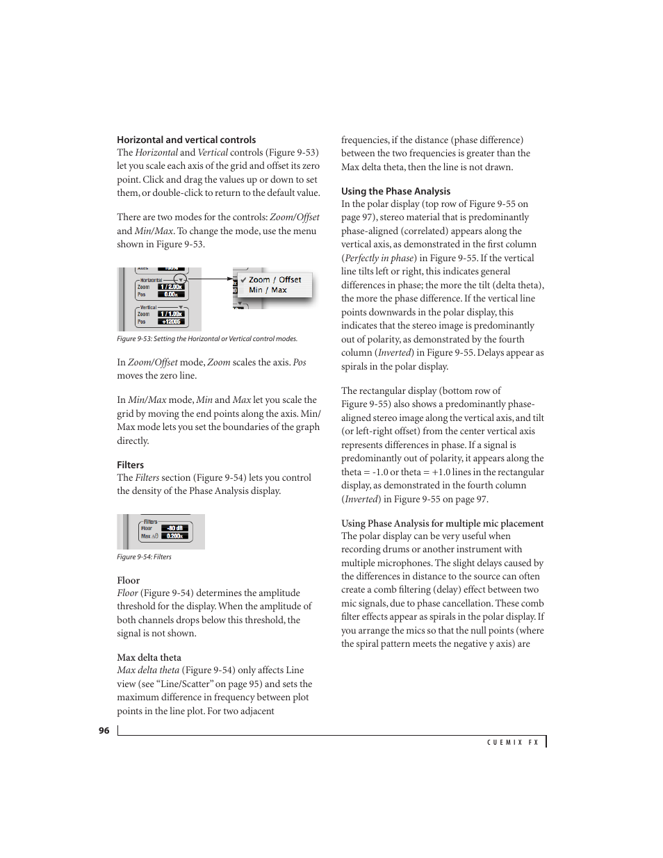 Horizontal and vertical controls, Filters, Using the phase analysis | MOTU Track16 - Desktop Studio FireWire/USB 2.0 Interface User Manual | Page 96 / 118